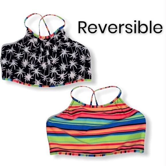 Palm Palooza Art Class Reversible Bikini Top and Bottom Two Piece Set - Picture 1 of 11